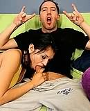 brunette sucking cock
